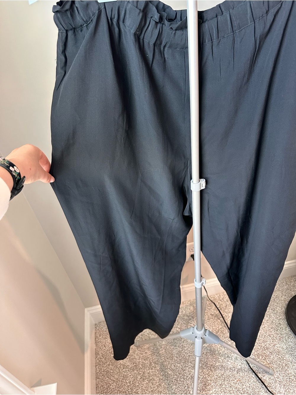 Vintage 1990’s Fu Da 100% Washable Silk Wide Leg Pants 2X Black Drawstring GUC - Picture 5 of 8